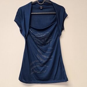 Rhapsody Y2K Embellished Animal Print Top Blue L